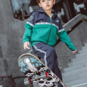 boys’ green & navy blue tracksuit | stylish kids activewear set for everyday comfort